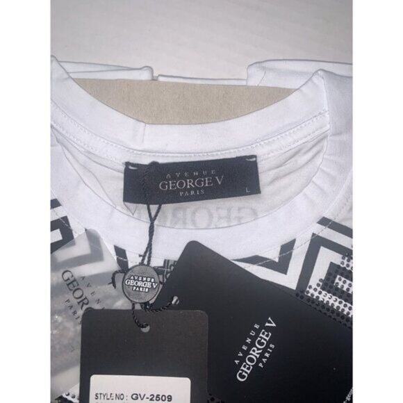 AVENUE GEORGE V Paris Men's‎ White Graphic T-Shirt With Black Panther Rhinestone - Picture 9 of 14